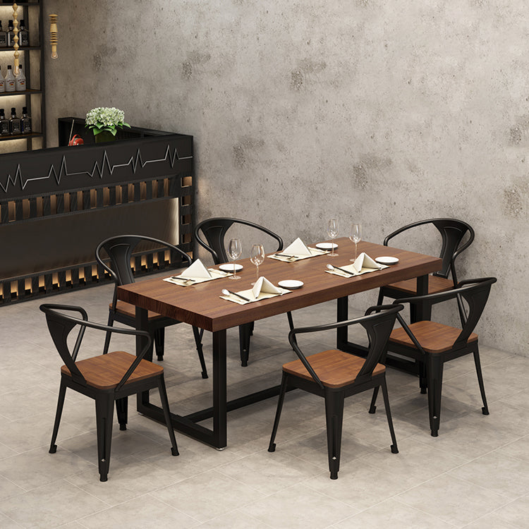 Solid Wood Fixed Dining Table Industrial Kitchen Table with Trestle Base