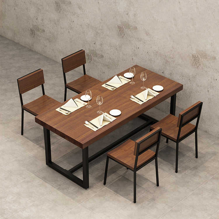 Solid Wood Fixed Dining Table Industrial Kitchen Table with Trestle Base
