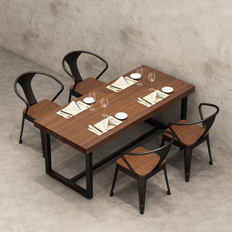 Solid Wood Fixed Dining Table Industrial Kitchen Table with Trestle Base