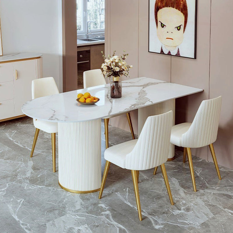 Sintered Stone Fixed Dining Table Luxury Free Form Kitchen Room
