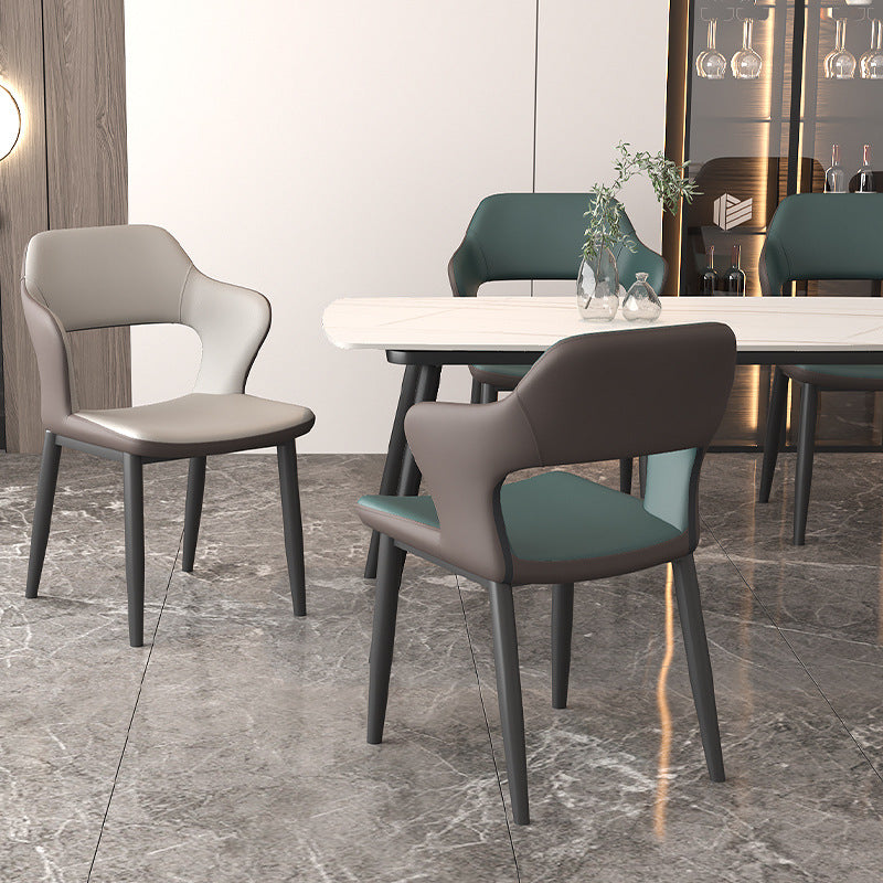 Modern Faux Leather Dining Side Chairs Open Back Dining Arm Chair for Dining Room