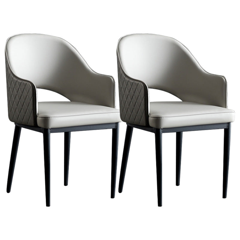 Open Back Dining Arm Chair Modern Style Faux Leather Dining Side Chairs