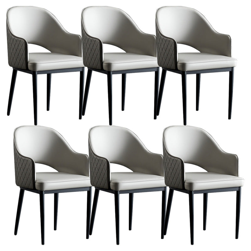 Open Back Dining Arm Chair Modern Style Faux Leather Dining Side Chairs