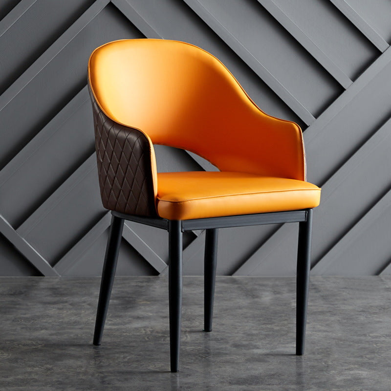 Open Back Dining Arm Chair Modern Style Faux Leather Dining Side Chairs