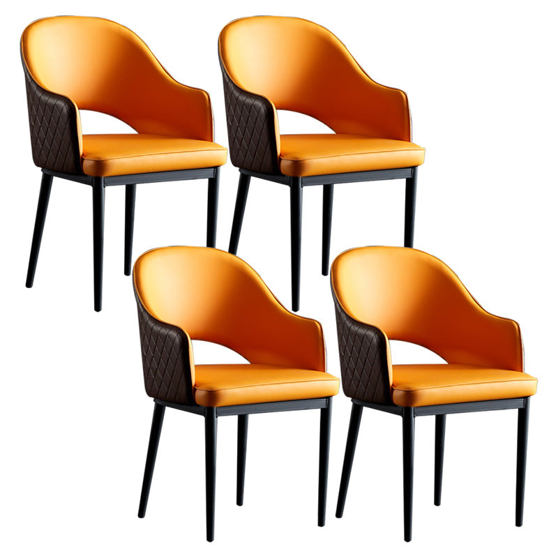 Open Back Dining Arm Chair Modern Style Faux Leather Dining Side Chairs