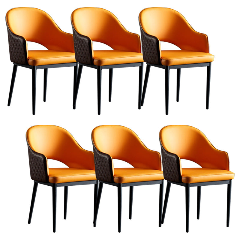 Open Back Dining Arm Chair Modern Style Faux Leather Dining Side Chairs