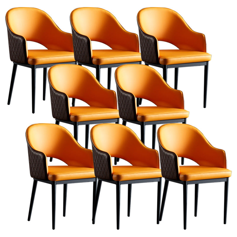 Open Back Dining Arm Chair Modern Style Faux Leather Dining Side Chairs