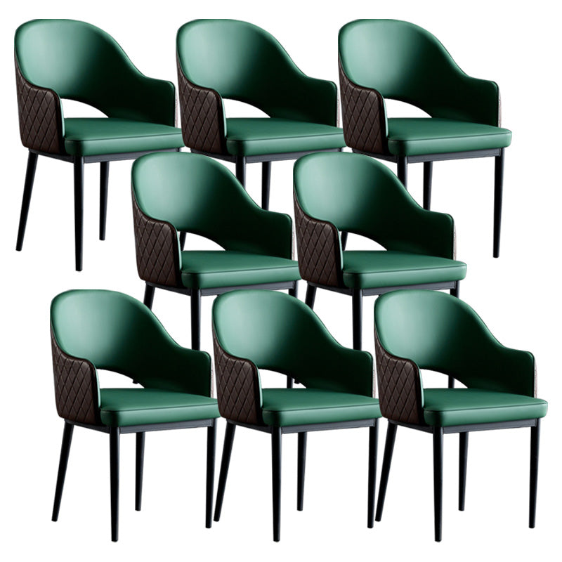 Open Back Dining Arm Chair Modern Style Faux Leather Dining Side Chairs
