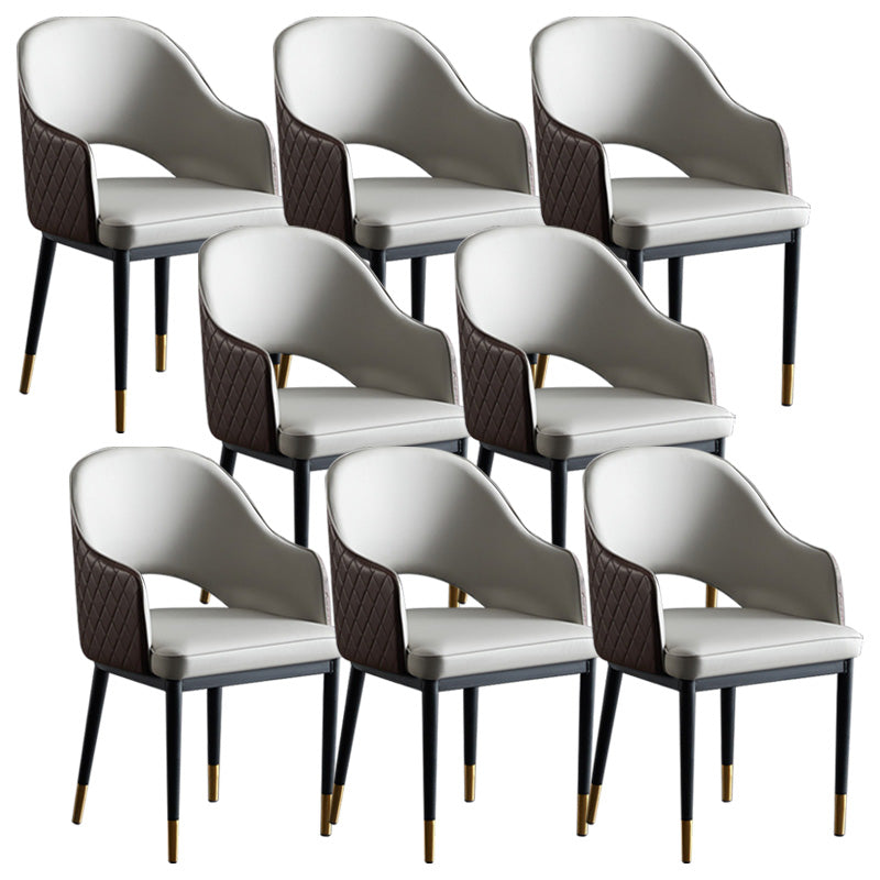 Open Back Dining Arm Chair Modern Style Faux Leather Dining Side Chairs