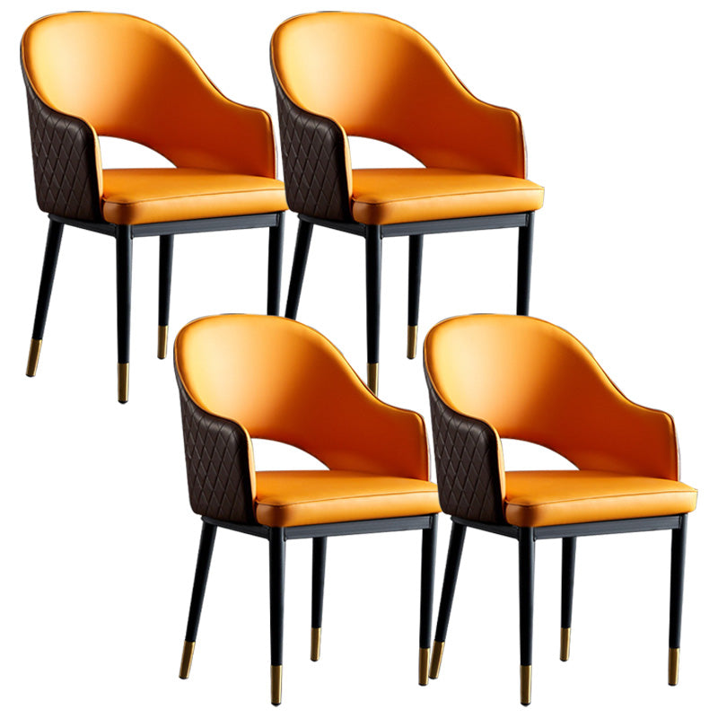 Open Back Dining Arm Chair Modern Style Faux Leather Dining Side Chairs