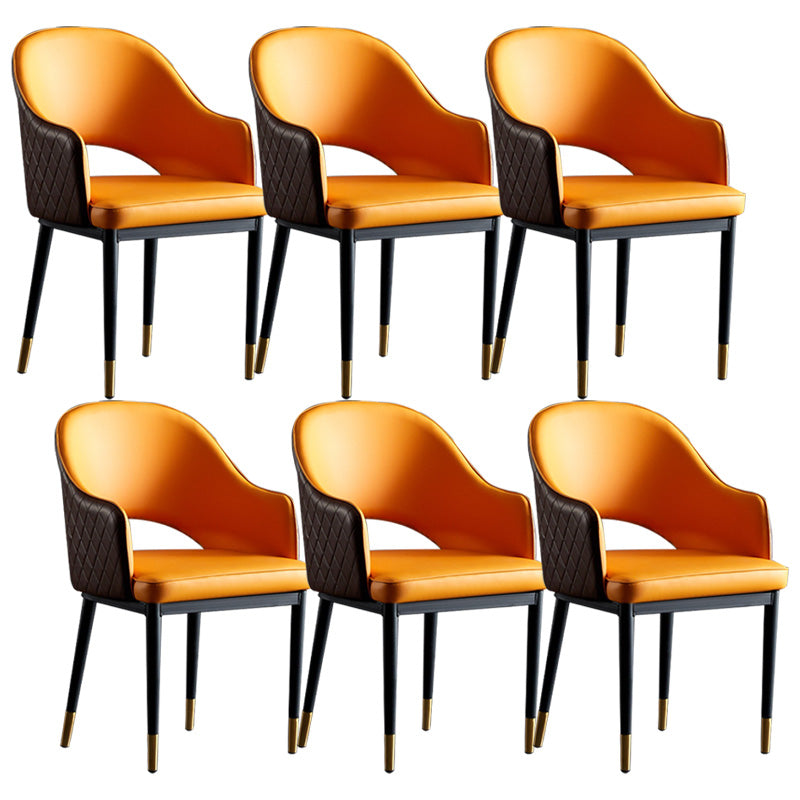 Open Back Dining Arm Chair Modern Style Faux Leather Dining Side Chairs