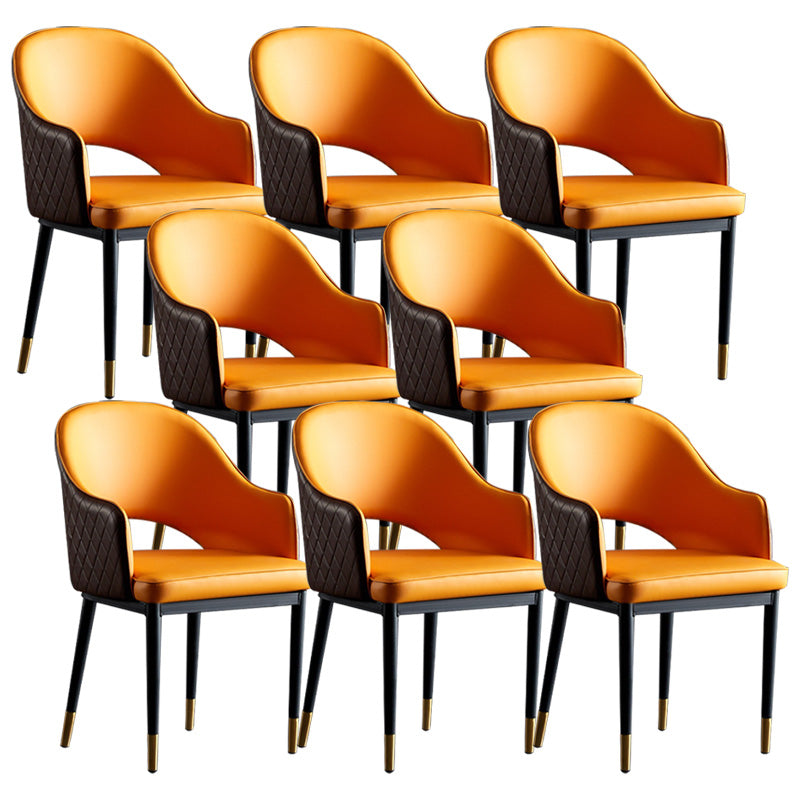 Open Back Dining Arm Chair Modern Style Faux Leather Dining Side Chairs