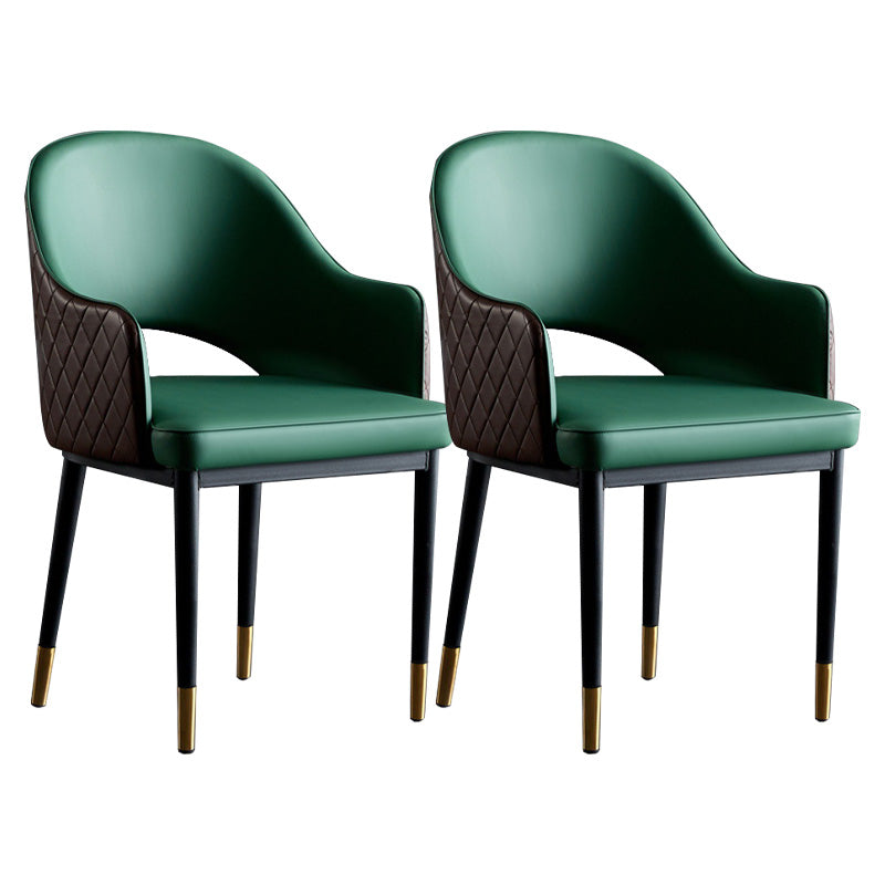 Open Back Dining Arm Chair Modern Style Faux Leather Dining Side Chairs