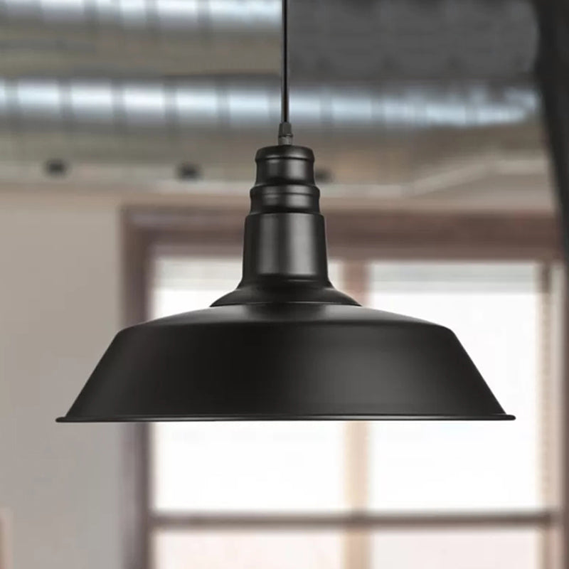 Industrial Barn Shaped Pendant Light One Light Metal Suspension Light in Black for Study Room