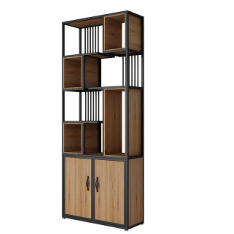 Vertical Standard Open Bookshelf Modern Brown Office Shelf Bookcase with Doors