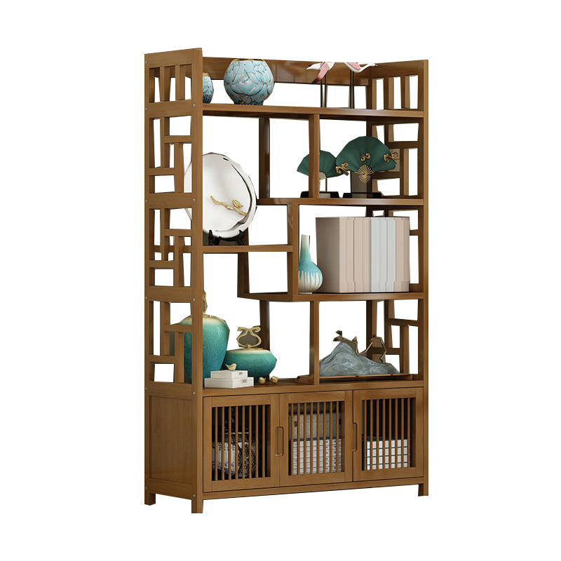 Contemporary Vertical Etagere Open Book Shelf Brown Bamboo Bookshelf for Study Room