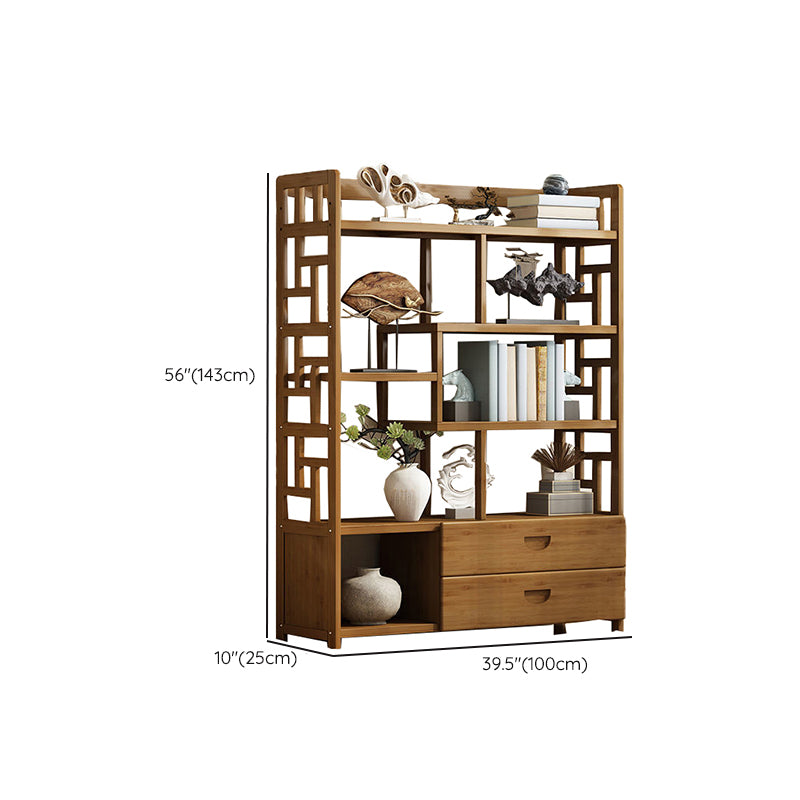 Contemporary Vertical Etagere Open Book Shelf Brown Bamboo Bookshelf for Study Room