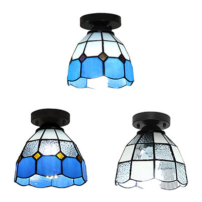 Tiffany Style Dome plafonnier Light Verre 1 Light Light Flush Plafond Light in Blanc / Bleu / Clear for Corridor