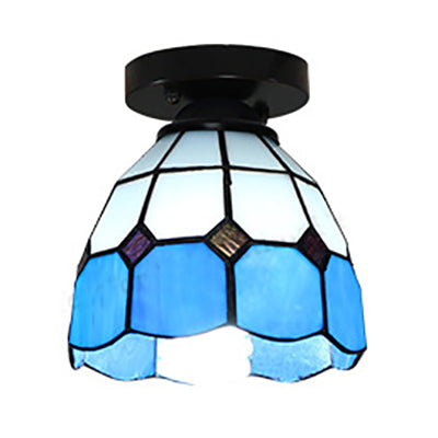 Tiffany Style Dome plafonnier Light Verre 1 Light Light Flush Plafond Light in Blanc / Bleu / Clear for Corridor