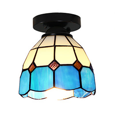Tiffany Style Dome plafonnier Light Verre 1 Light Light Flush Plafond Light in Blanc / Bleu / Clear for Corridor