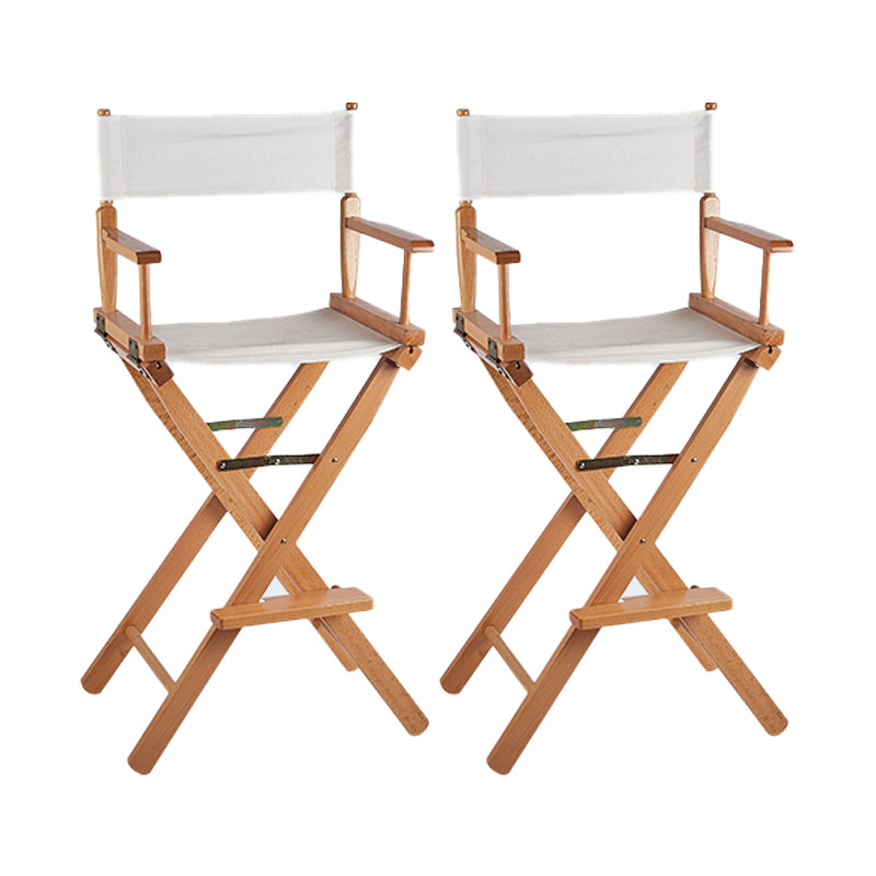 Industrial Backrest Arm Counter Stool Solid Wood Bar Stool with Canvas Cushion