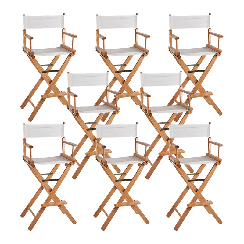 Industrial Backrest Arm Counter Stool Solid Wood Bar Stool with Canvas Cushion