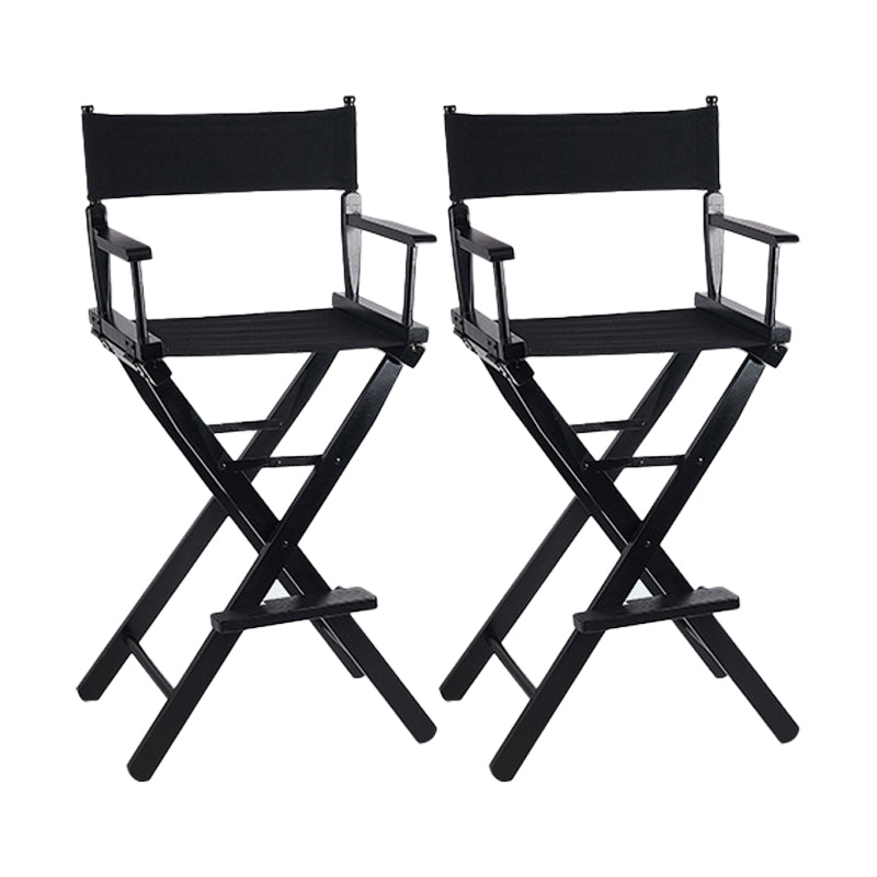 Industrial Backrest Arm Counter Stool Solid Wood Bar Stool with Canvas Cushion