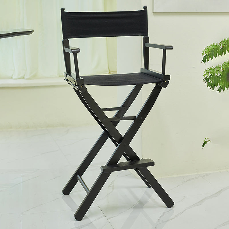 Industrial Backrest Arm Counter Stool Solid Wood Bar Stool with Canvas Cushion