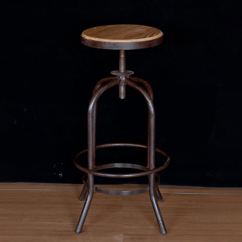 Modern Armless Counter Stool Metal Bar Stool with Wooden Seat