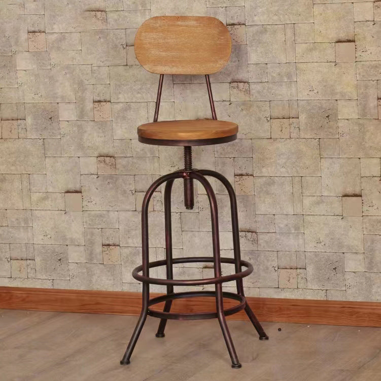 Modern Armless Counter Stool Metal Bar Stool with Wooden Seat
