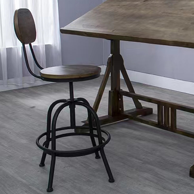 Modern Armless Counter Stool Metal Bar Stool with Wooden Seat