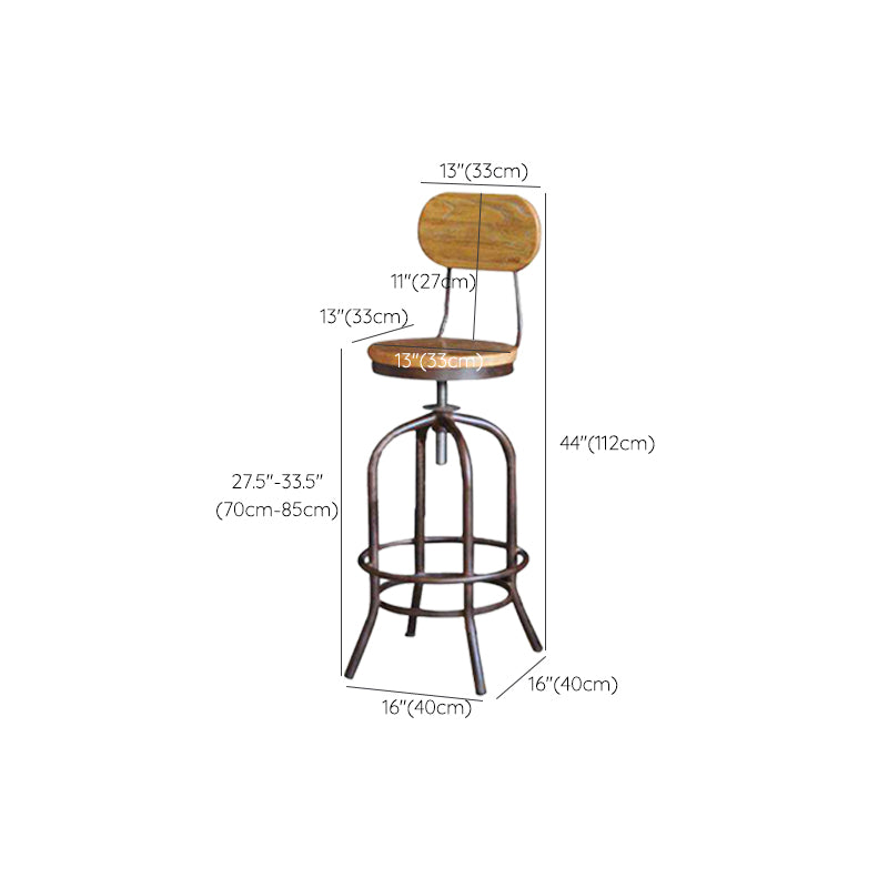 Modern Armless Counter Stool Metal Bar Stool with Wooden Seat