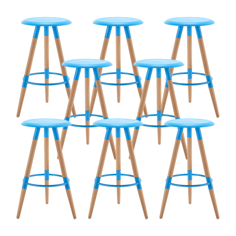 Modern Round Seat Counter Stool Solid Wood Backless Counter-height Stool