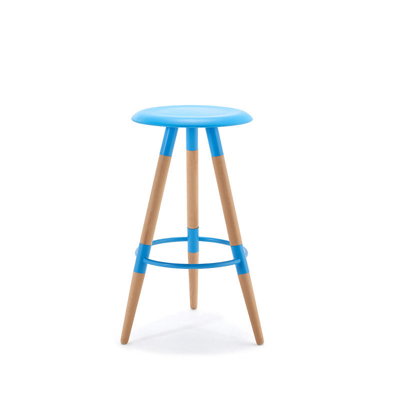 Modern Round Seat Counter Stool Solid Wood Backless Counter-height Stool