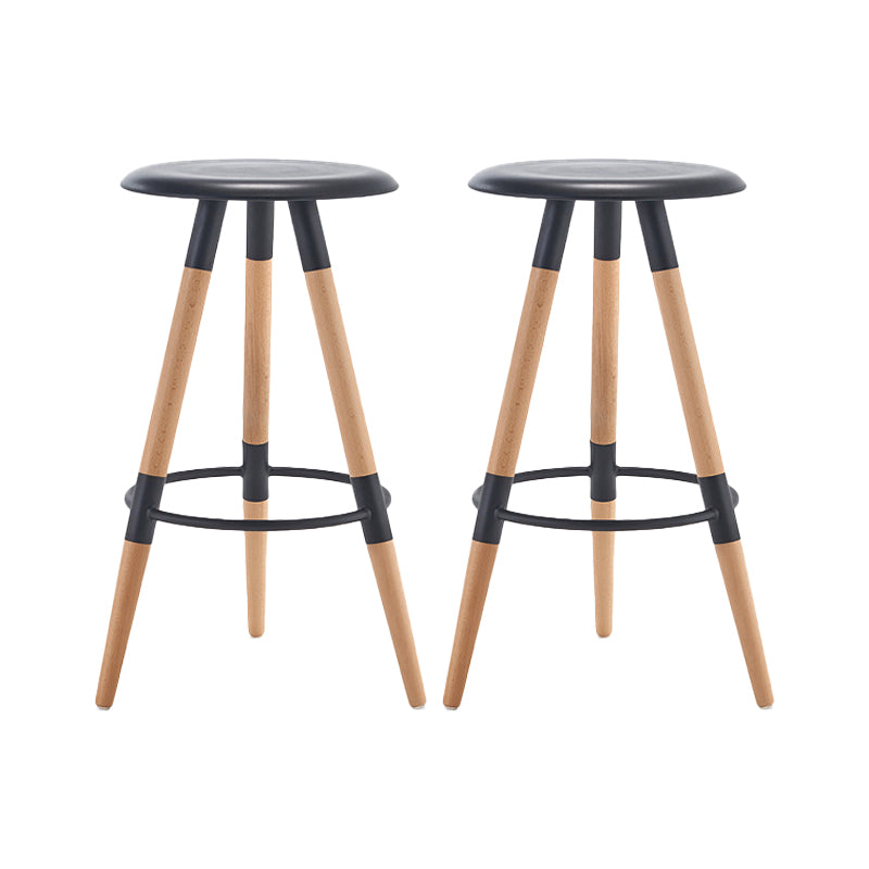 Modern Round Seat Counter Stool Solid Wood Backless Counter-height Stool