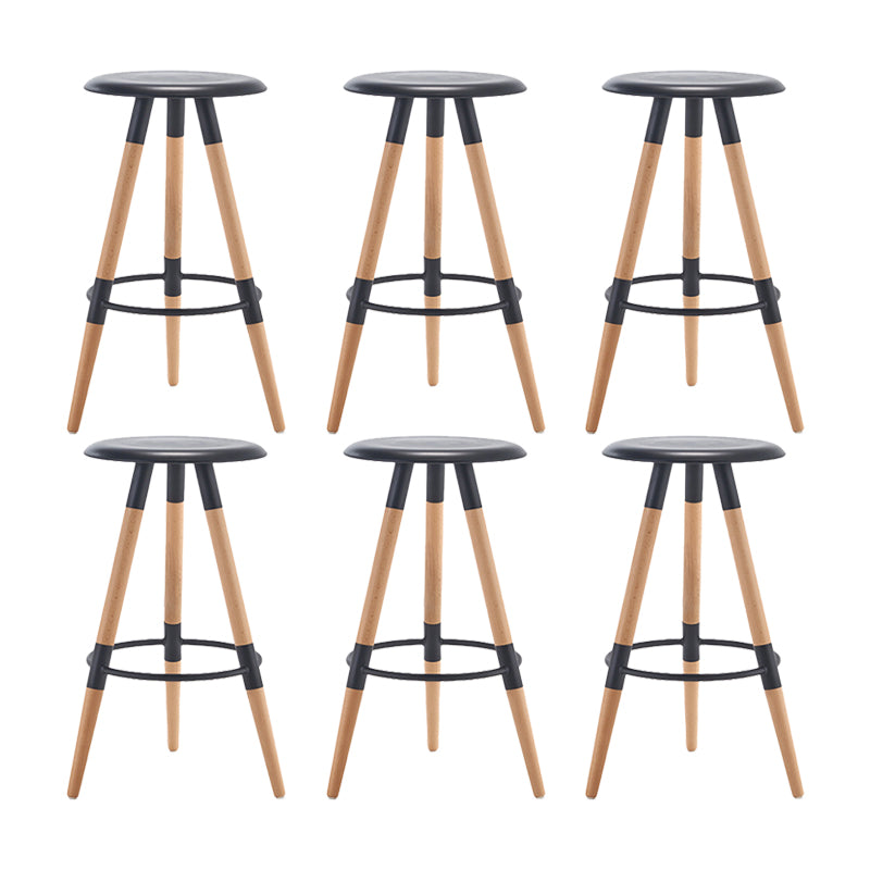 Modern Round Seat Counter Stool Solid Wood Backless Counter-height Stool