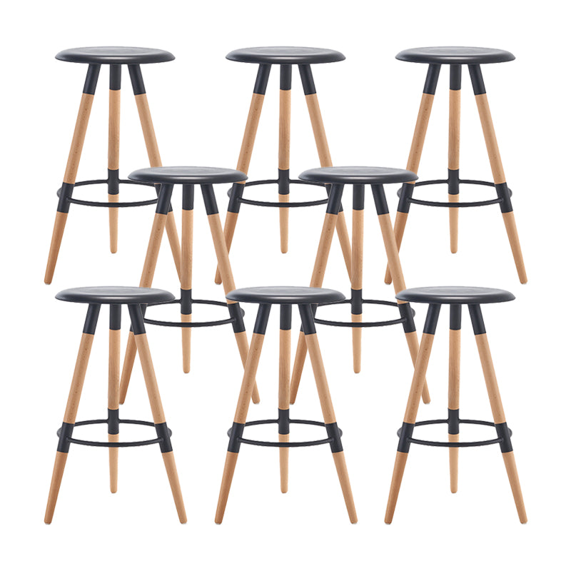Modern Round Seat Counter Stool Solid Wood Backless Counter-height Stool