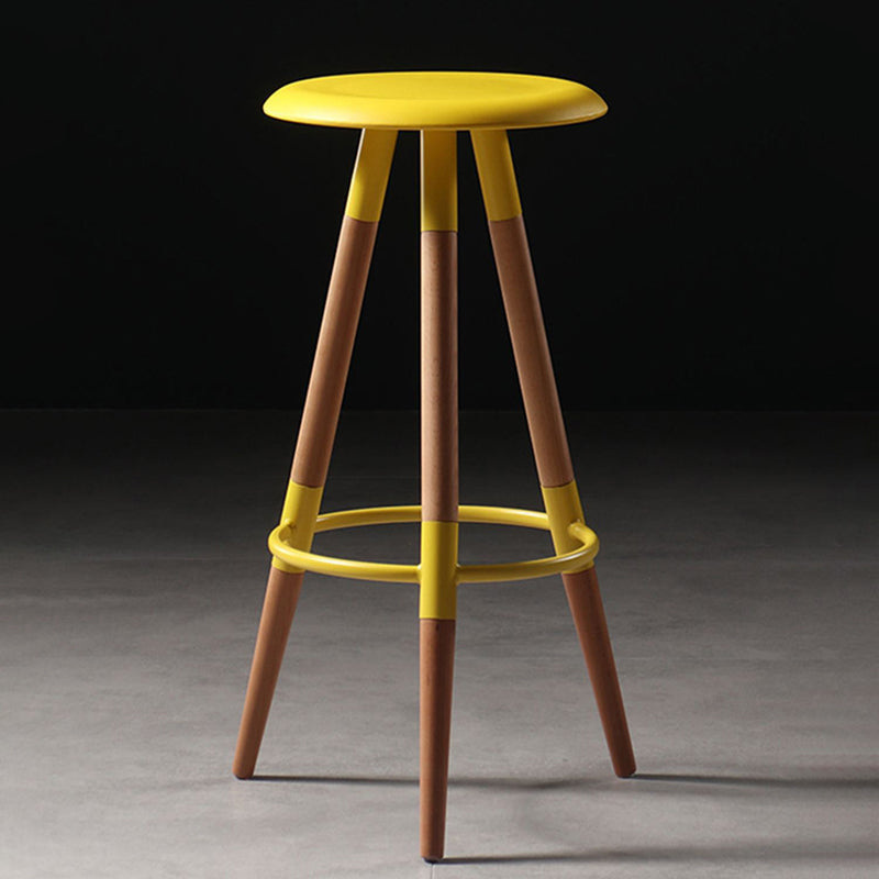 Modern Round Seat Counter Stool Solid Wood Backless Counter-height Stool