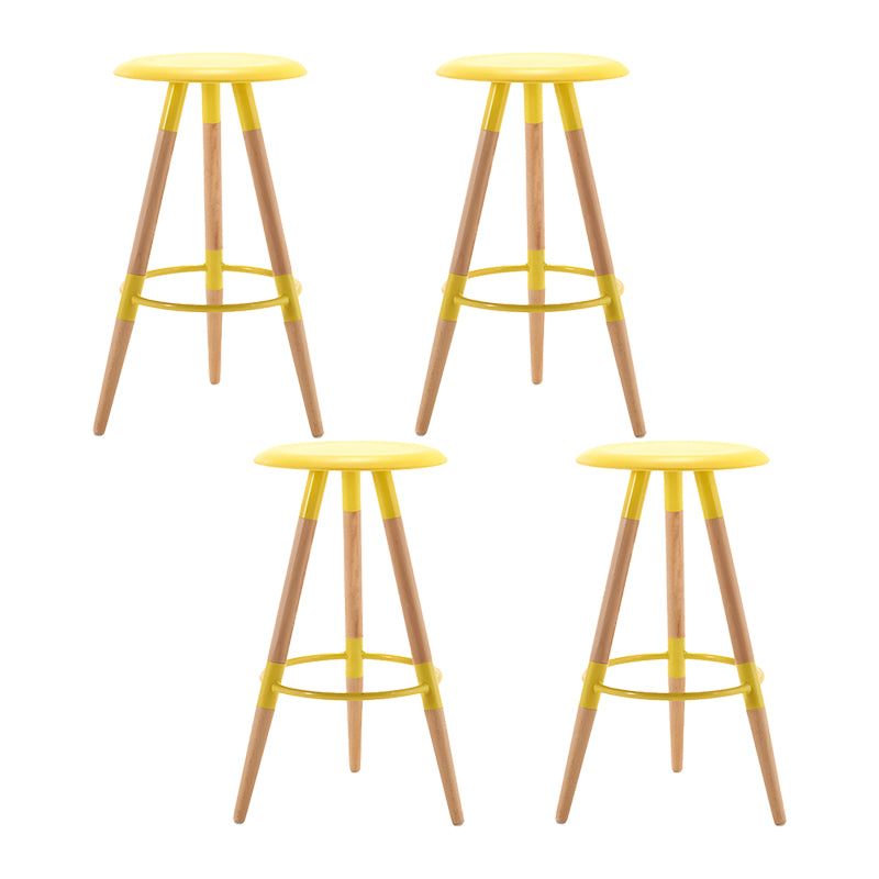 Modern Round Seat Counter Stool Solid Wood Backless Counter-height Stool