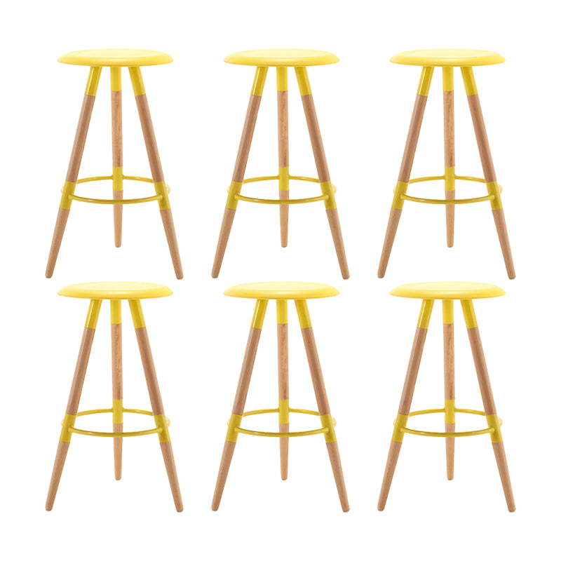 Modern Round Seat Counter Stool Solid Wood Backless Counter-height Stool