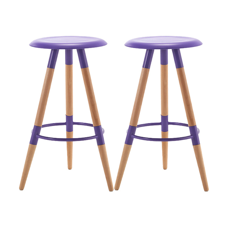 Modern Round Seat Counter Stool Solid Wood Backless Counter-height Stool