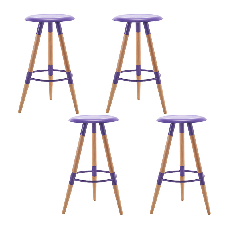 Modern Round Seat Counter Stool Solid Wood Backless Counter-height Stool