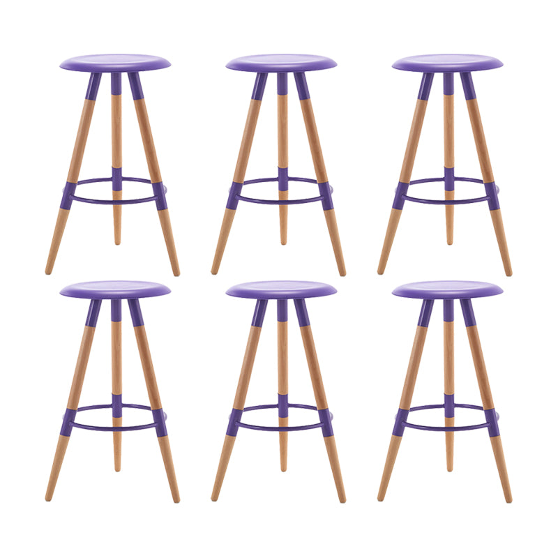 Modern Round Seat Counter Stool Solid Wood Backless Counter-height Stool