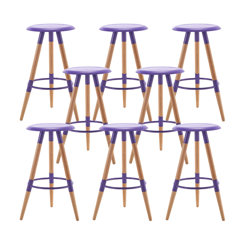 Modern Round Seat Counter Stool Solid Wood Backless Counter-height Stool