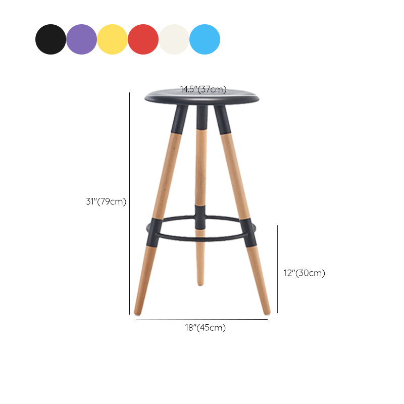 Modern Round Seat Counter Stool Solid Wood Backless Counter-height Stool