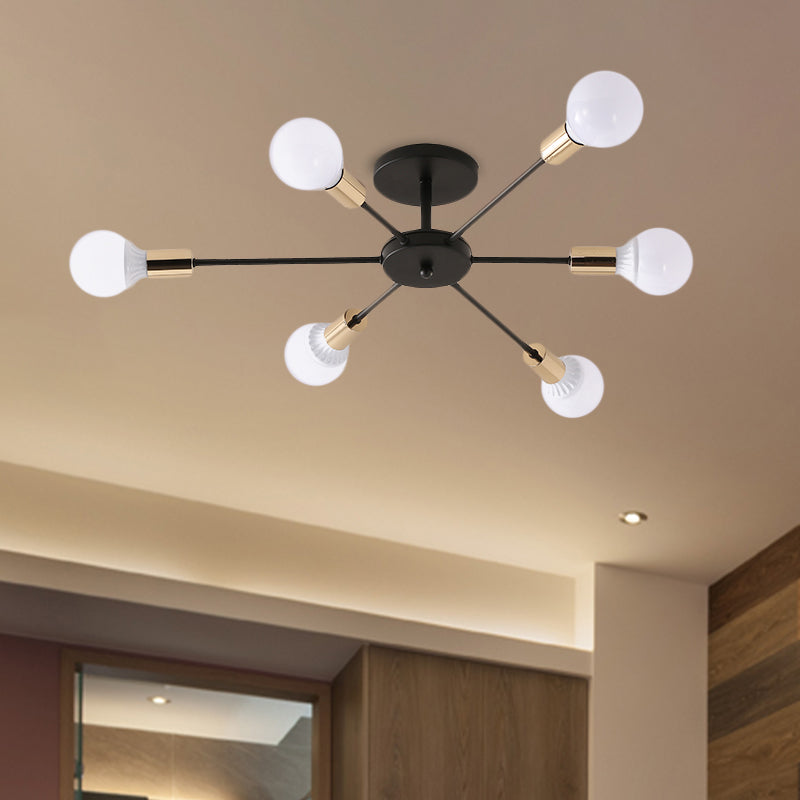 Nero Sputnik Semi Flush Luce Industriale Metallica 6/8 Luci Apparecchio Montato a Soffitto con Lampadina Esposta, 23.5 "/27.5" W