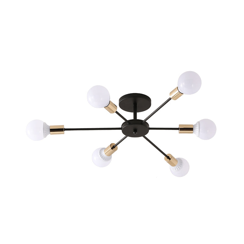 Black Sputnik Semi Flush Light Industrial Metallic 6/8 Lights Ceiling Mounted Fixture with Exposed Bulb, 23.5"/27.5" W