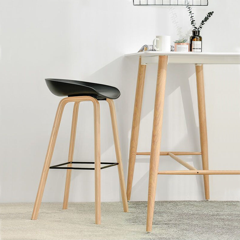 Nordic Plastic Bar-stool Bucket Seat Counter Bar Stool with Wood Legs