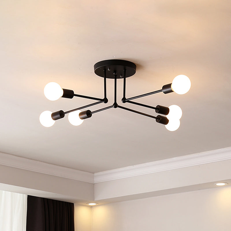 Starburst Metallic Ceiling Mount Chandelier Vintage Style 6/8 Lights Bedroom Semi Mount Lighting in Black