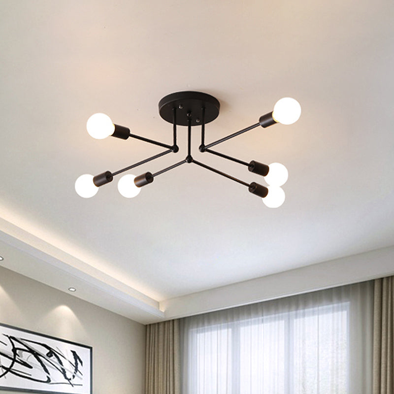 Starburst Metallic Ceiling Mount Chandelier Vintage Style 6/8 Lights Bedroom Semi Mount Lighting in Black